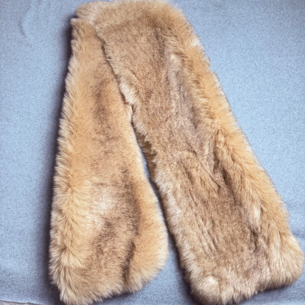 Vintage Style Faux Fur Stole Scarf Brown Honey Pull Through Wrap Evening Wear